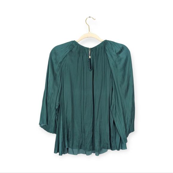 Ulla Johnson Jewel Tone Green Aidy Pleated Blouse Size 10 - Picture 2 of 7